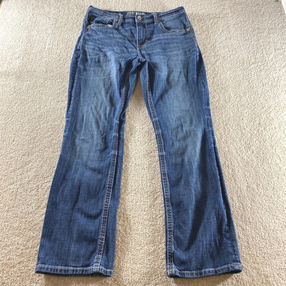 BKE Tyler Straight Leg Jeans Mens 33R Blue Stretch Contrast Stitch Western